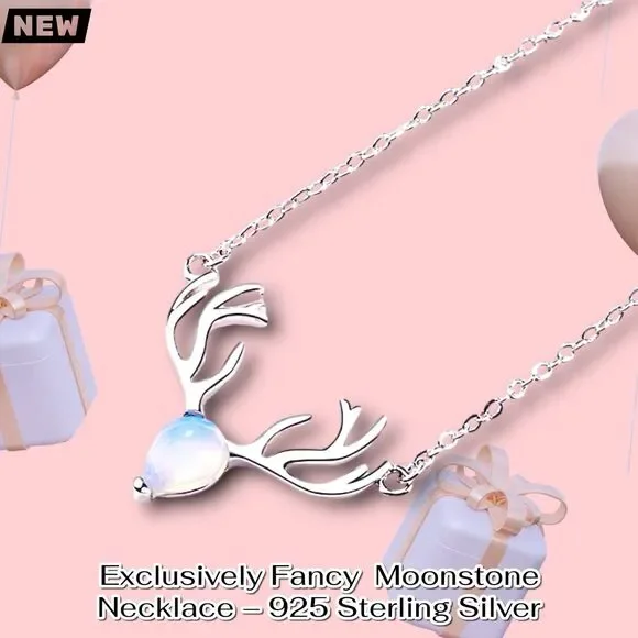 New Exclusively Fancy Deer Antler Moonstone Necklace – 925 Sterling Silver - Picture 2 of 3